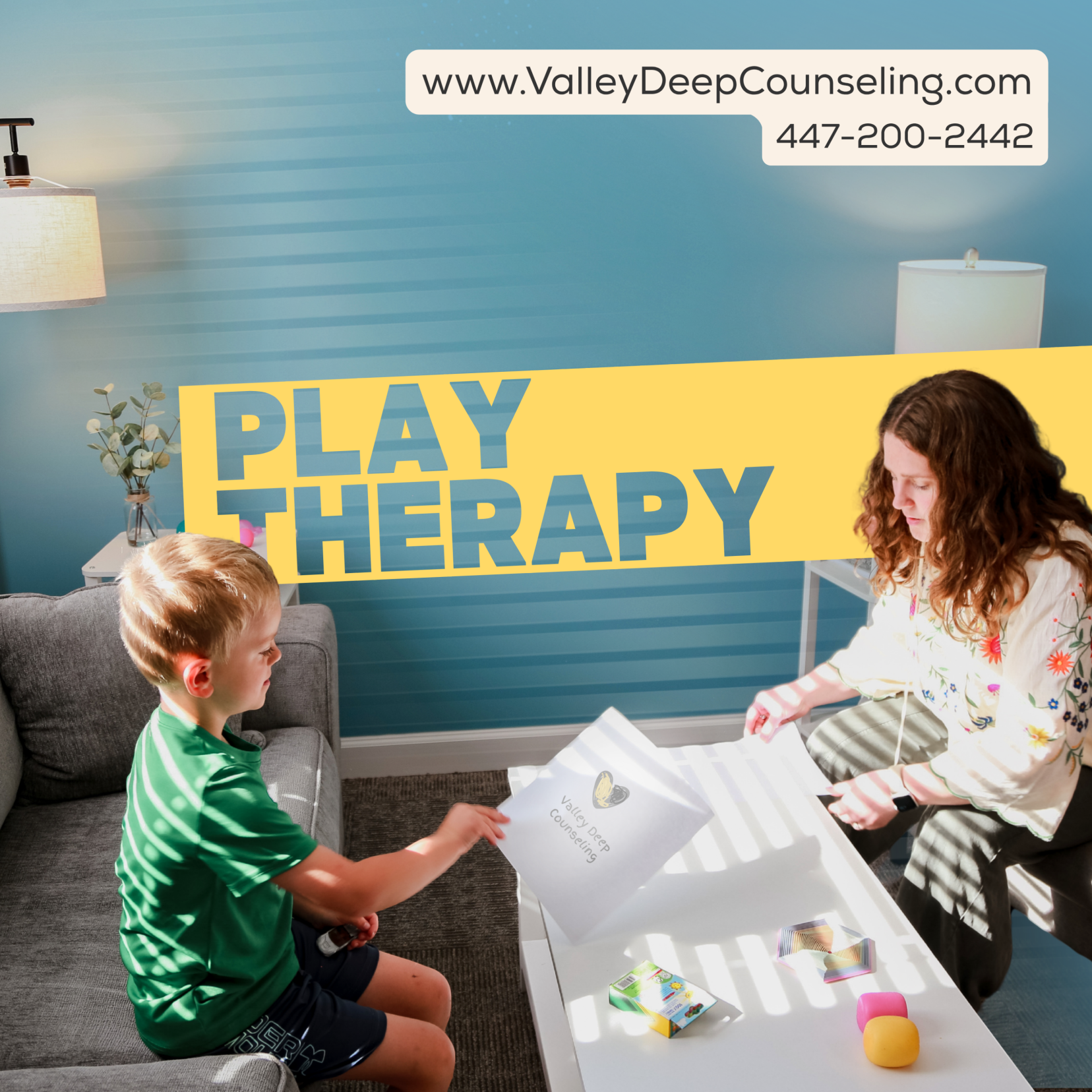 Licensed Professional Counselor conducting Play Therapy with a child in Danville, IL